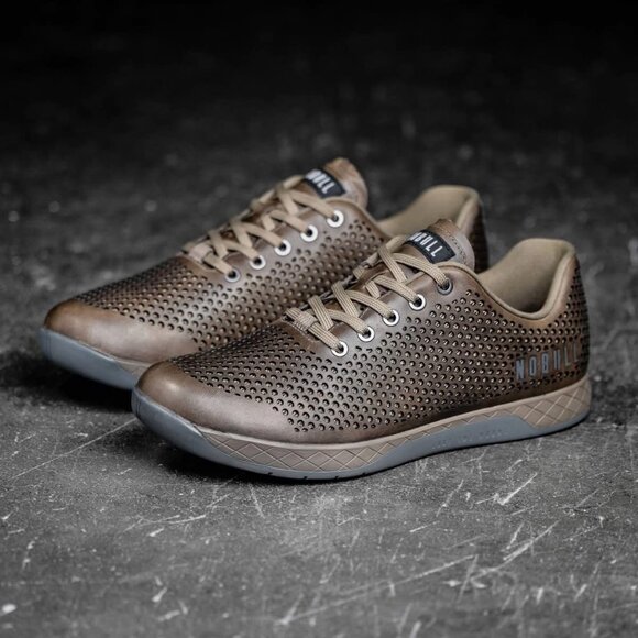 Nobull Sand Leather Trainers Athletic Sneakers Perforated Shoes Workout Brown 7 - Picture 2 of 10